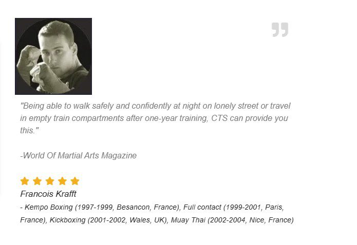 CTS Self Defence System have left many positive testimonials and success stories.